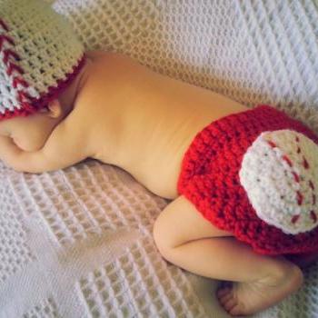 Baby Baseball Newborn Crocheted Baby Boy Baseball Hat Diaper Cover Set